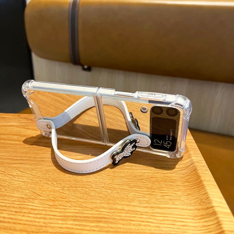Mirror Case With Leather Wrist Strap Stand For Galaxy Z Flip Series