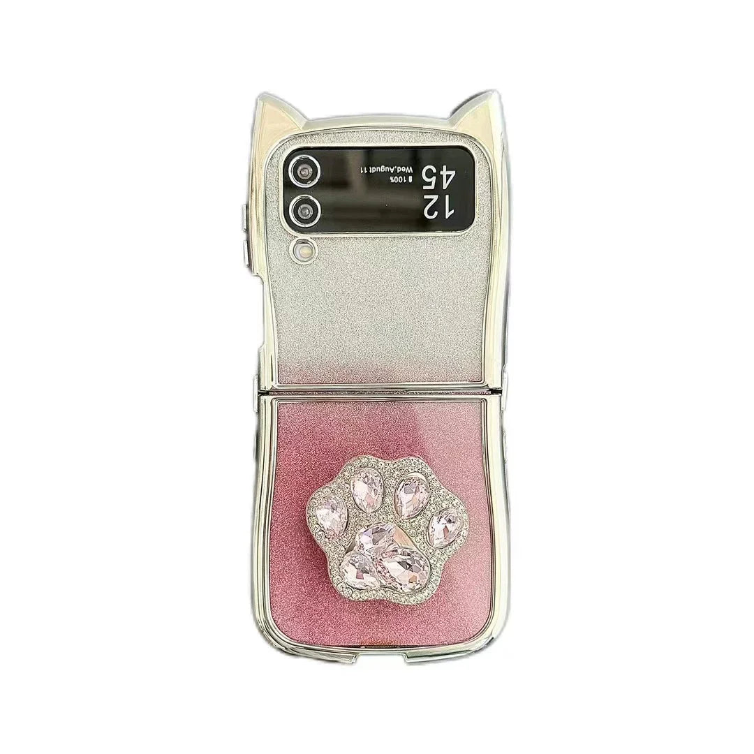 Cute Cat Ear Paw Case For Z Flip