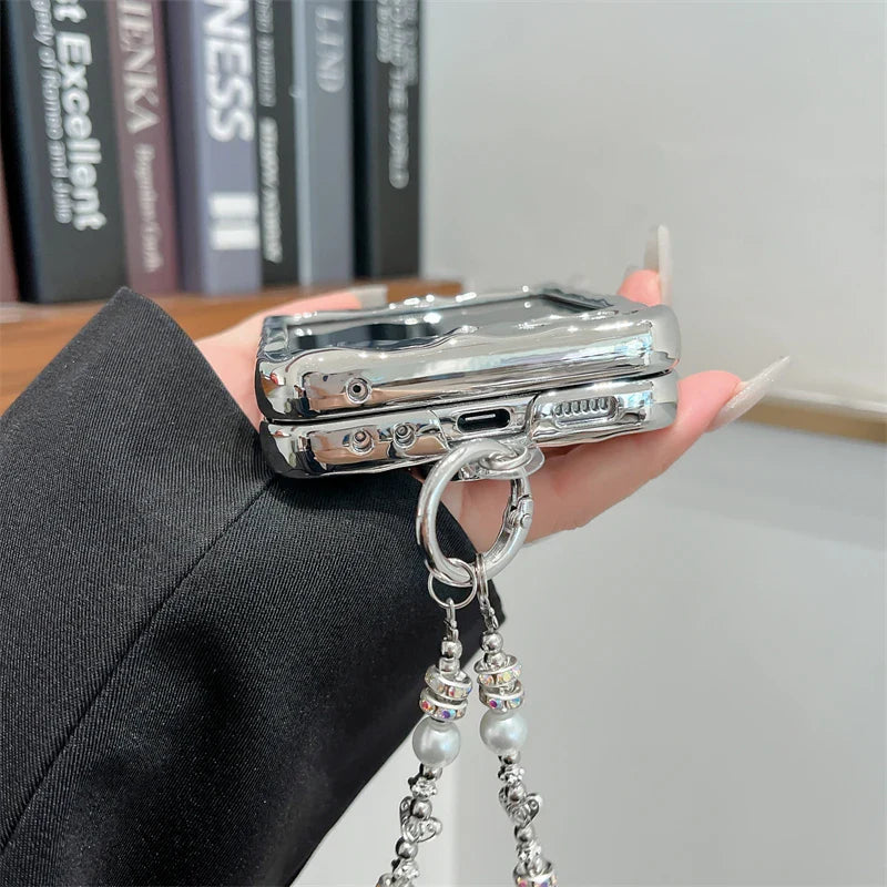 Luxury Silver Folded Texture Stand Phone Case for Samsung Galaxy Z Flip 4/5/6/7
