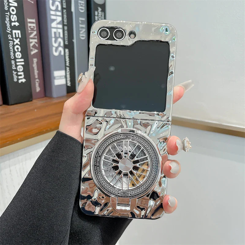 Luxury Silver Folded Texture Stand Phone Case for Samsung Galaxy Z Flip 4/5/6/7