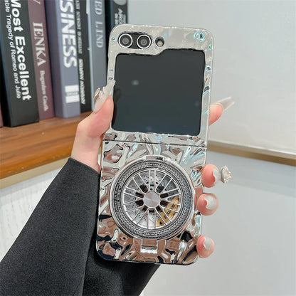 Luxury Silver Folded Texture Stand Phone Case for Samsung Galaxy Z Flip 4/5/6/7