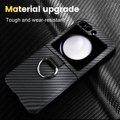 Shockproof Carbon Fiber Case with Ring Holder for Samsung Galaxy Z Flip 7 & 6