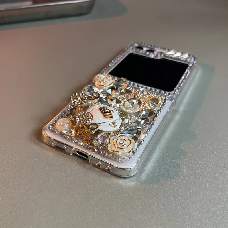 Bling Diamond Flower Bear Case for Samsung Galaxy Z Flip 4/5/6/7