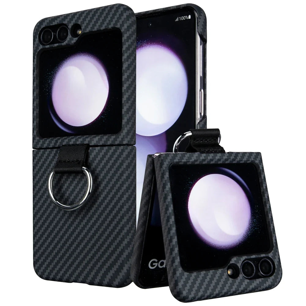 Shockproof Carbon Fiber Case with Ring Holder for Samsung Galaxy Z Flip 7 & 6