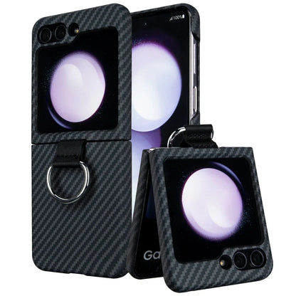 Shockproof Carbon Fiber Case with Ring Holder for Samsung Galaxy Z Flip 7 & 6