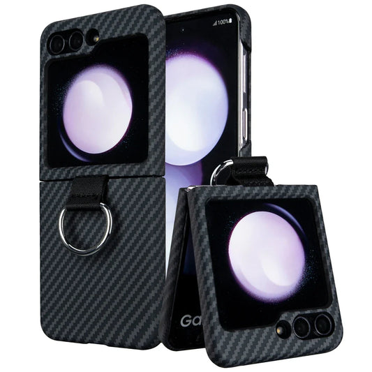 Shockproof Carbon Fiber Case with Ring Holder for Samsung Galaxy Z Flip 7 & 6