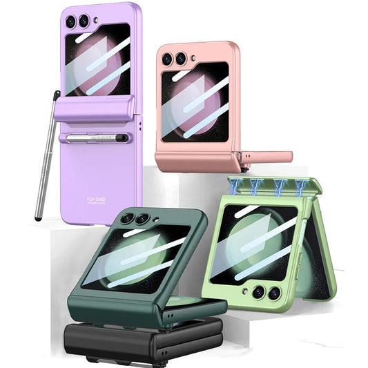 Magnetic Hinge Protection Case With Touch Pen For Galaxy Z Flip