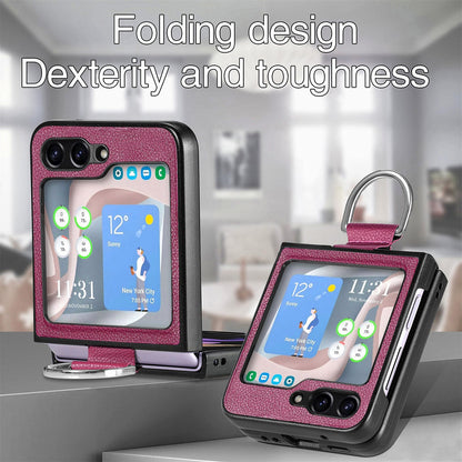 Shockproof Leather Portable Ring Case for Samsung Galaxy Z Flip