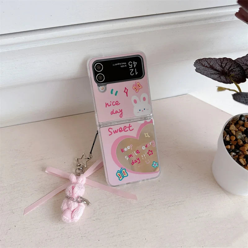 Love Heart Rabbit Mirror Case for Samsung Galaxy Z Flip 7 & 6
