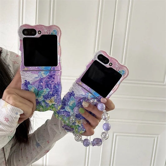Cute Moon Butterfly Bracelet Phone Case for Samsung Galaxy Z Flip 4/5/6/7