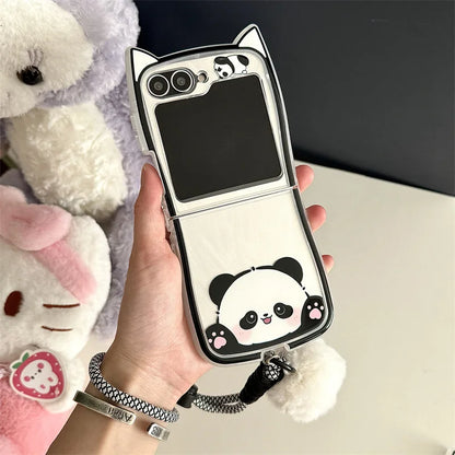 Cute Panda Cat Ears Phone Case for Samsung Galaxy Z Flip 4/5/6/7