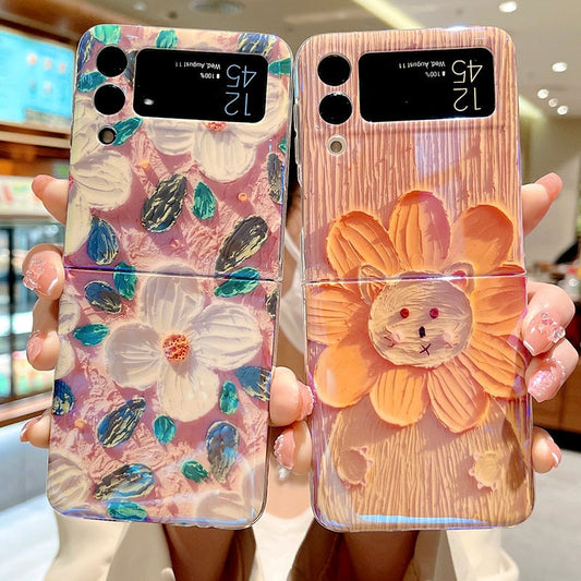 Blu-ray Oil Painting Flowers Case For Samsung Galaxy Z Flip Series