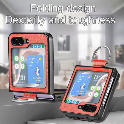 Shockproof Leather Portable Ring Case for Samsung Galaxy Z Flip