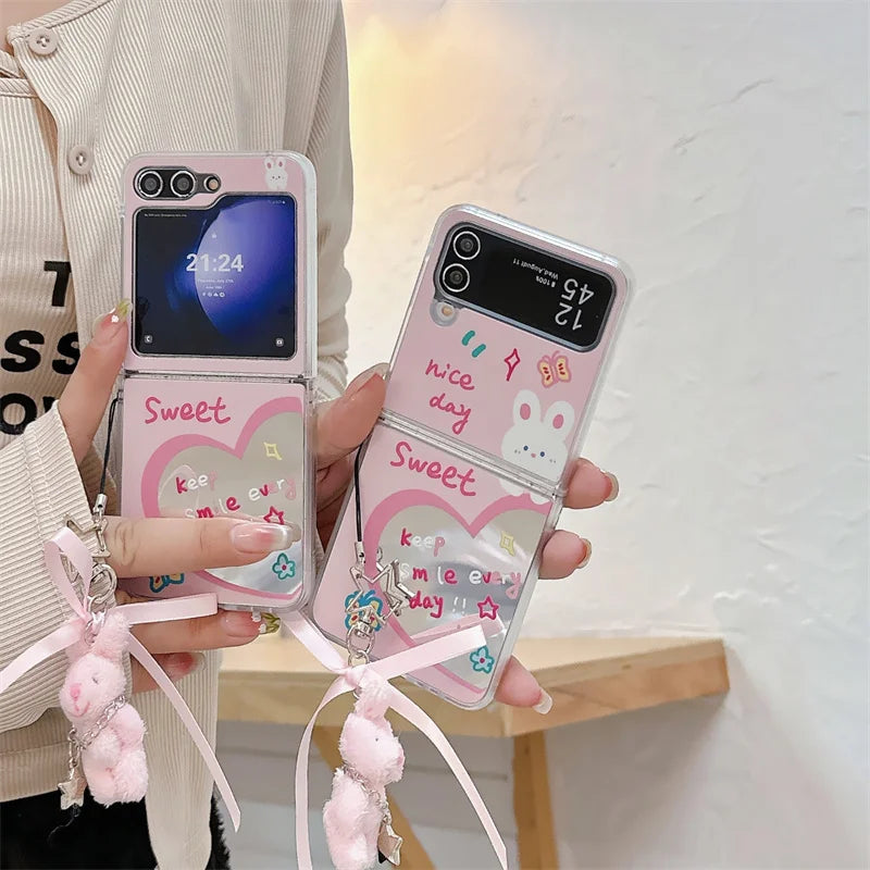 Love Heart Rabbit Mirror Case for Samsung Galaxy Z Flip 7 & 6