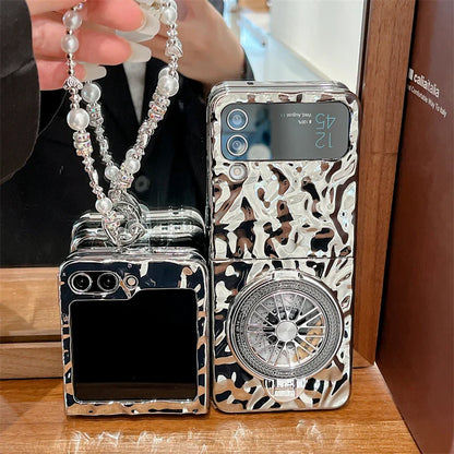 Luxury Silver Folded Texture Stand Phone Case for Samsung Galaxy Z Flip 4/5/6/7