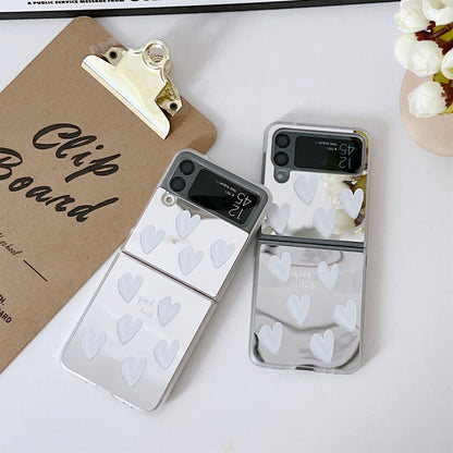 Luxury White Heart Mirror Case for Samsung Galaxy Z Flip Series