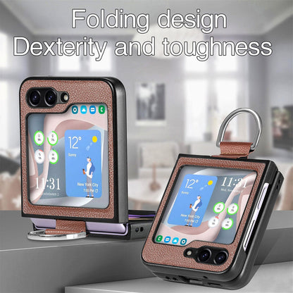 Shockproof Leather Portable Ring Case for Samsung Galaxy Z Flip