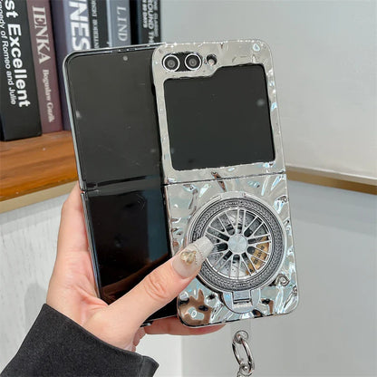 Luxury Silver Folded Texture Stand Phone Case for Samsung Galaxy Z Flip 4/5/6/7