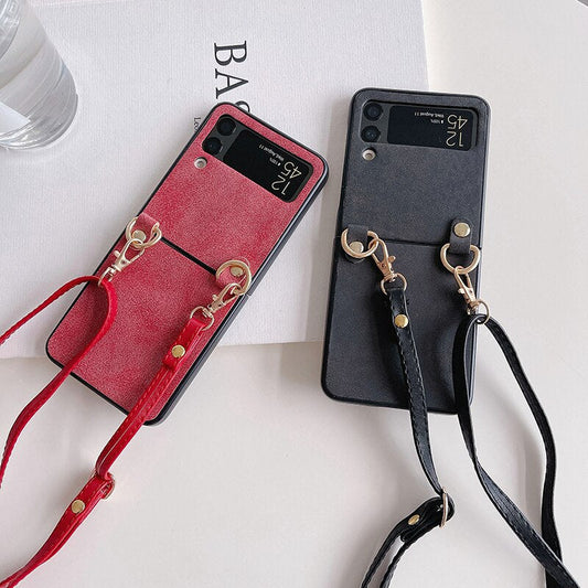 Crossbody Leather Cover With Lanyard Strap For Samsung Galaxy Z Flip