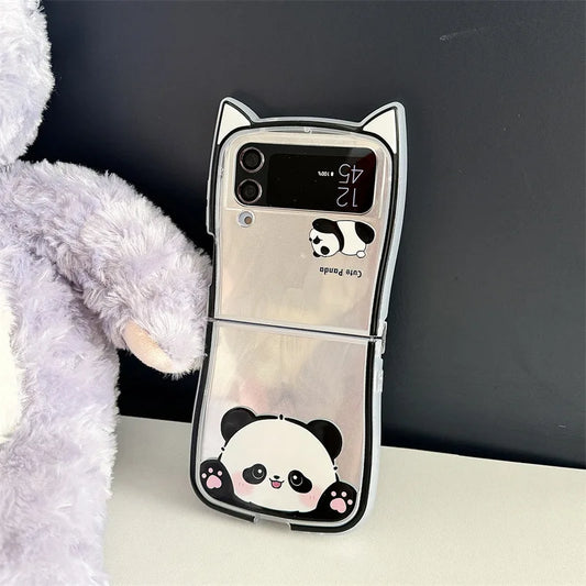 Cute Panda Cat Ears Phone Case for Samsung Galaxy Z Flip 4/5/6/7