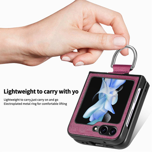 Shockproof Leather Portable Ring Case for Samsung Galaxy Z Flip