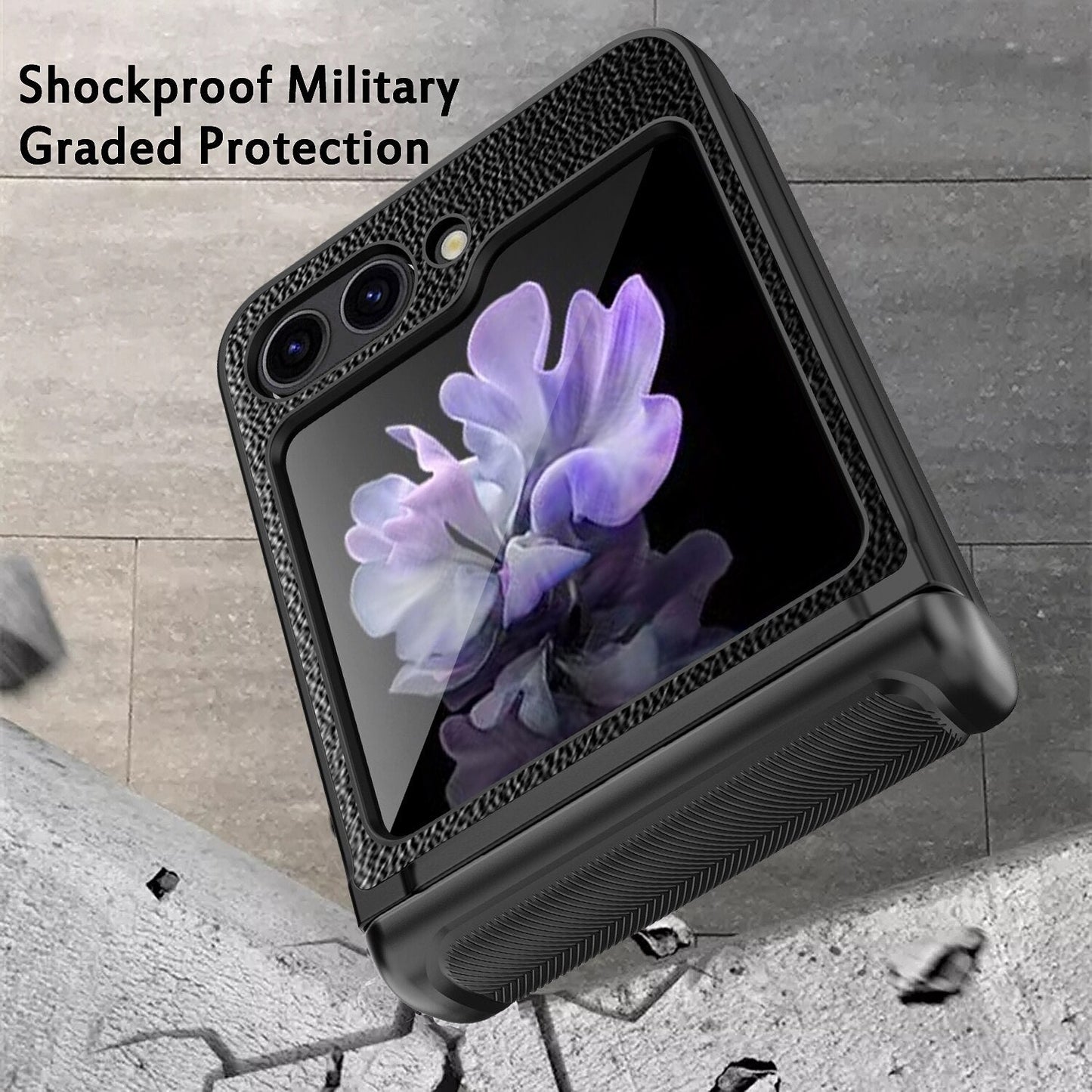 Leather Shockproof Cover with Front Screen Glass For Samsung Galaxy Z Flip
