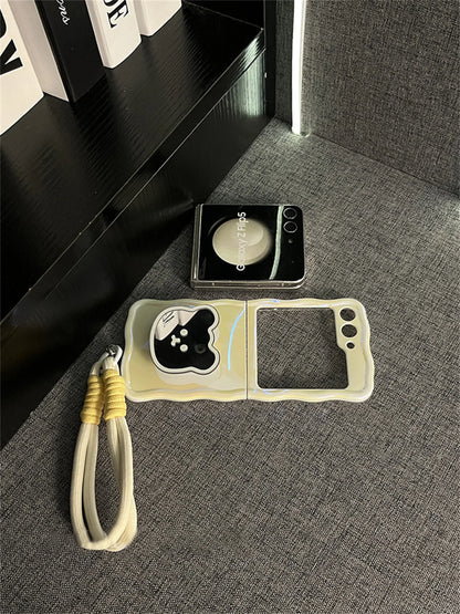 Korean Cute Yellow Case with Bear Mirror & Rope for Samsung Galaxy Z Flip 5/6/7