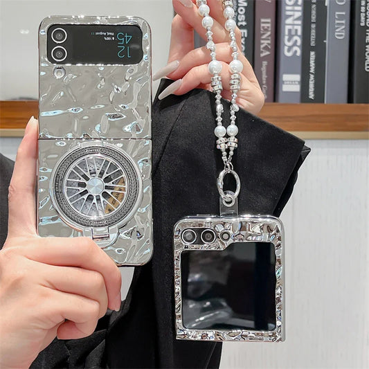 Luxury Silver Folded Texture Stand Phone Case for Samsung Galaxy Z Flip 4/5/6/7