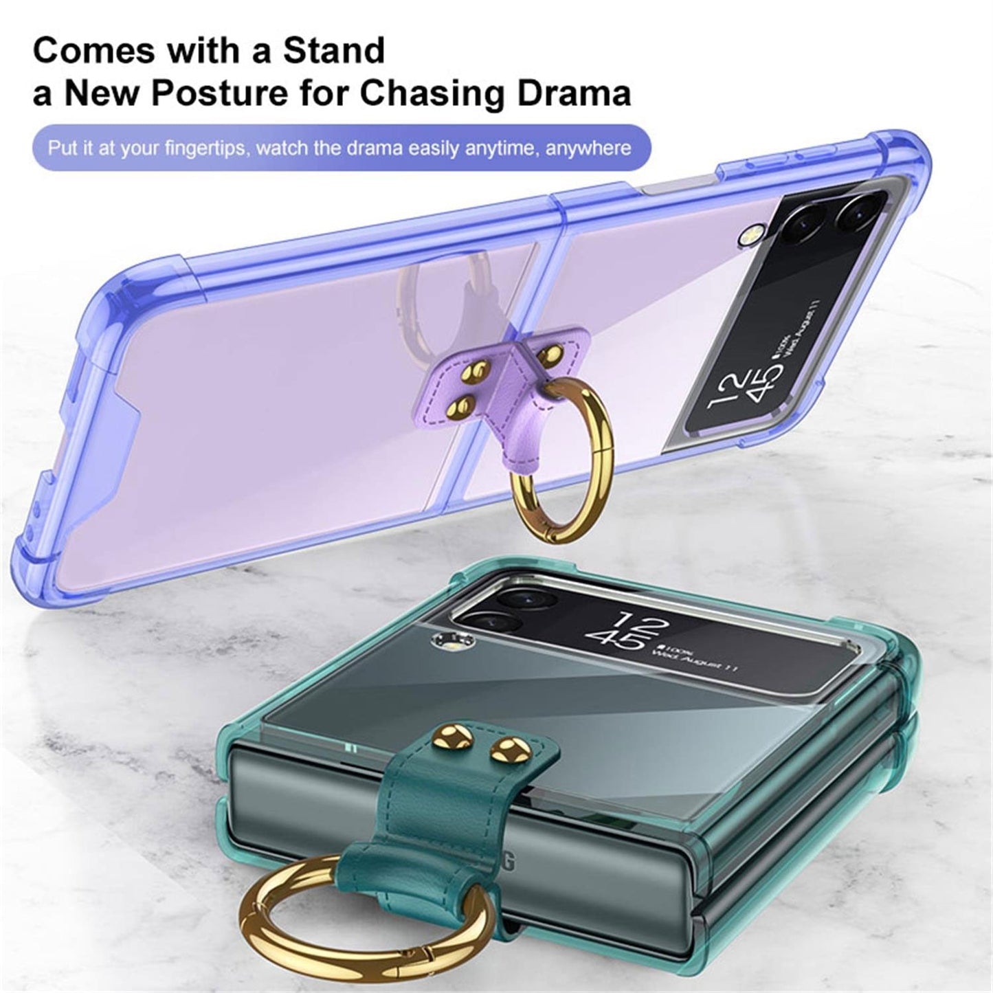 Transparent Case with Ring Bracket For Samsung Galaxy Z Flip 4