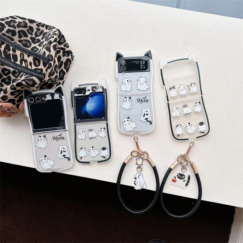 Cute Halloween Cat Ghost Case for Samsung Galaxy Z Flip 4/5/6/7