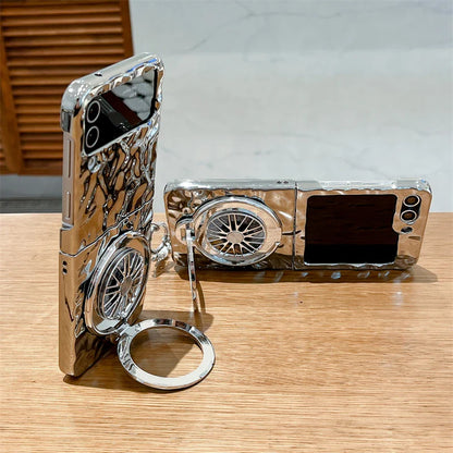 Luxury Silver Folded Texture Stand Phone Case for Samsung Galaxy Z Flip 4/5/6/7