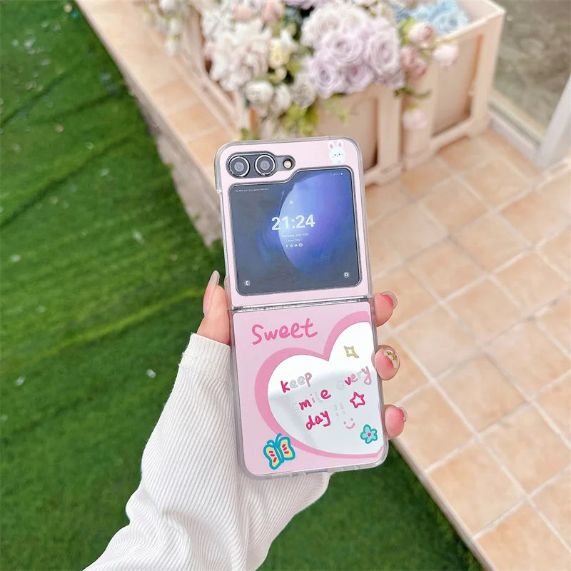 Love Heart Rabbit Mirror Case for Samsung Galaxy Z Flip 7 & 6