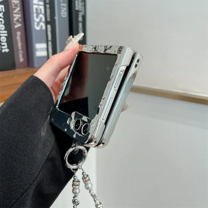 Luxury Silver Folded Texture Stand Phone Case for Samsung Galaxy Z Flip 4/5/6/7