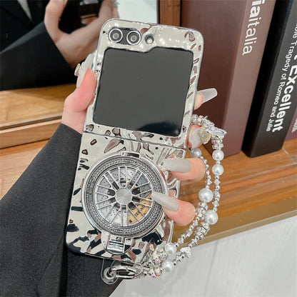 Luxury Silver Folded Texture Stand Phone Case for Samsung Galaxy Z Flip 4/5/6/7