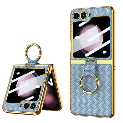 Leather Pattern Case with Ring Holder Bracket for Samsung Galaxy Z Flip Series