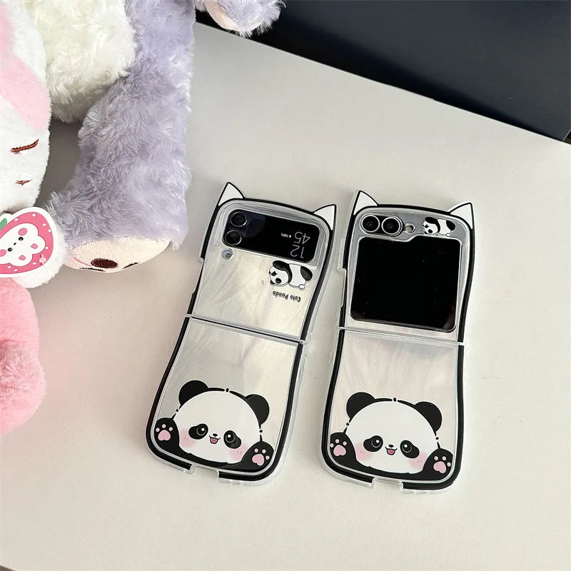 Cute Panda Cat Ears Phone Case for Samsung Galaxy Z Flip 4/5/6/7