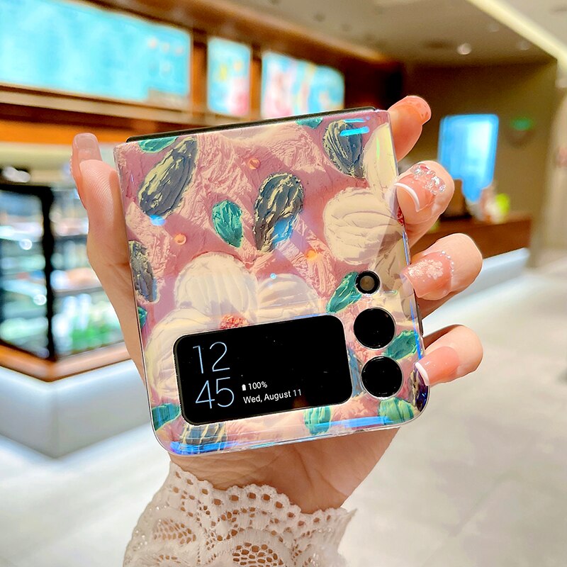 Blu-ray Oil Painting Flowers Case For Samsung Galaxy Z Flip Series