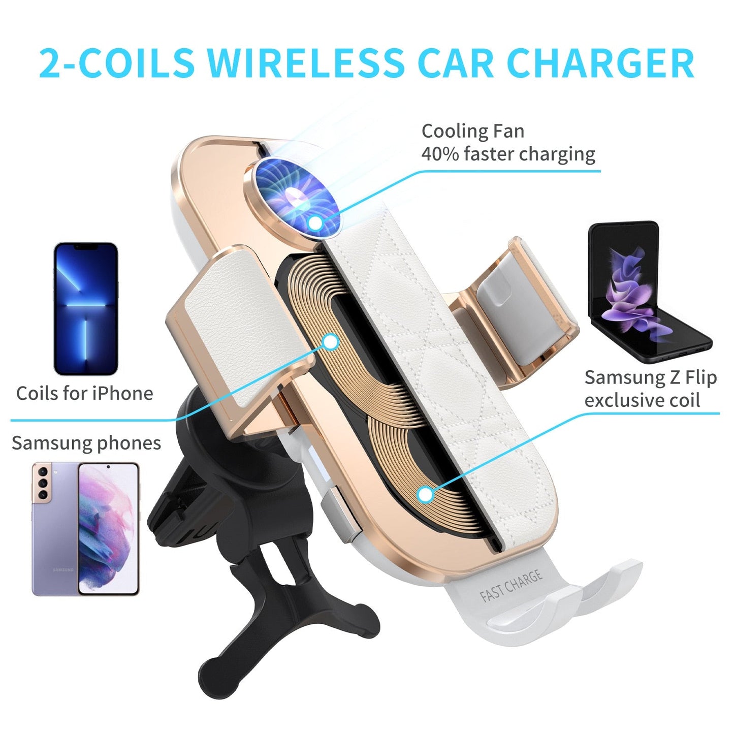 Fast Wireless Car Charger with Cooling Fan for Z Flip Series