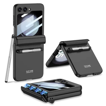 Magnetic Hinge Protection Case With Touch Pen For Galaxy Z Flip