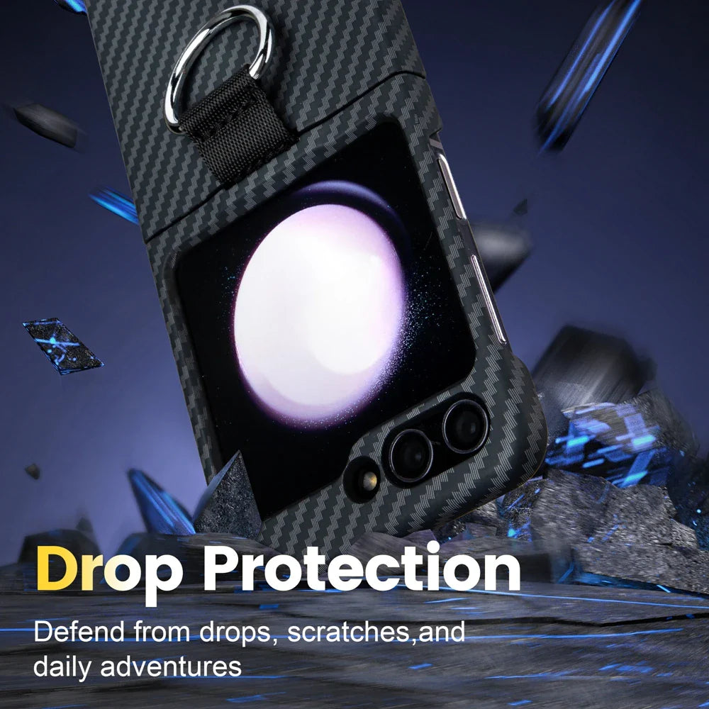 Shockproof Carbon Fiber Case with Ring Holder for Samsung Galaxy Z Flip 7 & 6