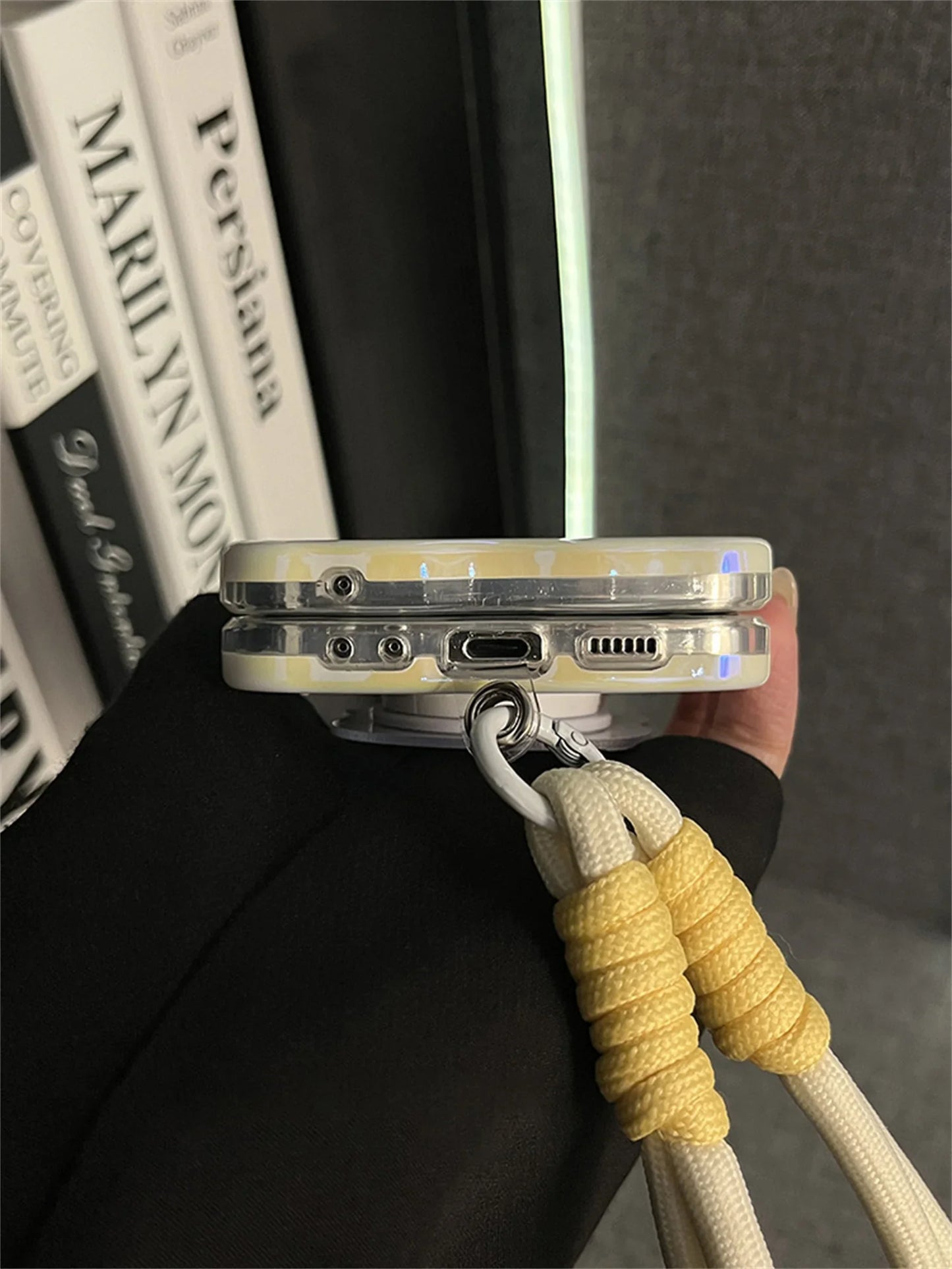 Korean Cute Yellow Case with Bear Mirror & Rope for Samsung Galaxy Z Flip 5/6/7