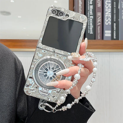 Luxury Silver Folded Texture Stand Phone Case for Samsung Galaxy Z Flip 4/5/6/7
