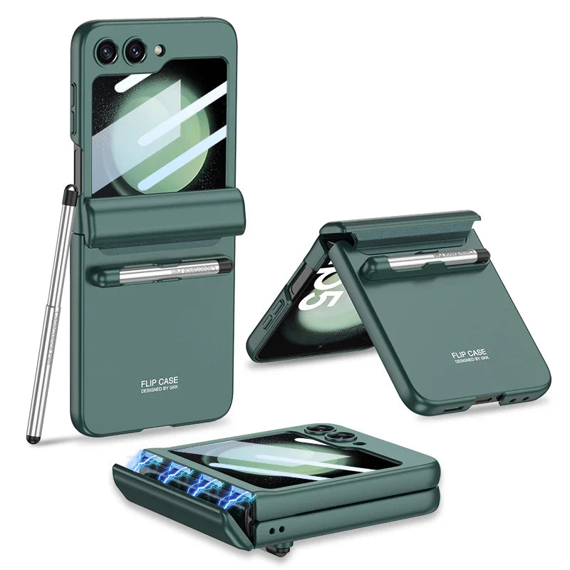 Magnetic Hinge Protection Case With Touch Pen For Galaxy Z Flip