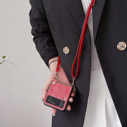 Crossbody Leather Cover With Lanyard Strap For Samsung Galaxy Z Flip