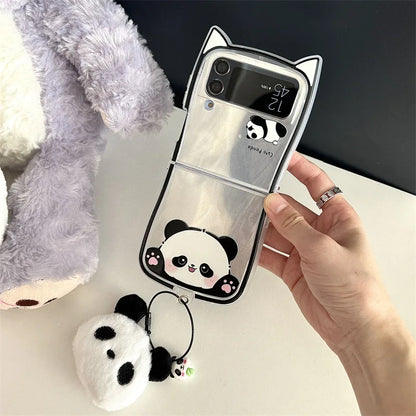 Cute Panda Cat Ears Phone Case for Samsung Galaxy Z Flip 4/5/6/7