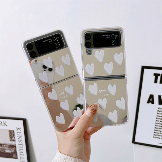 Luxury White Heart Mirror Case for Samsung Galaxy Z Flip Series