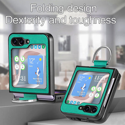 Shockproof Leather Portable Ring Case for Samsung Galaxy Z Flip