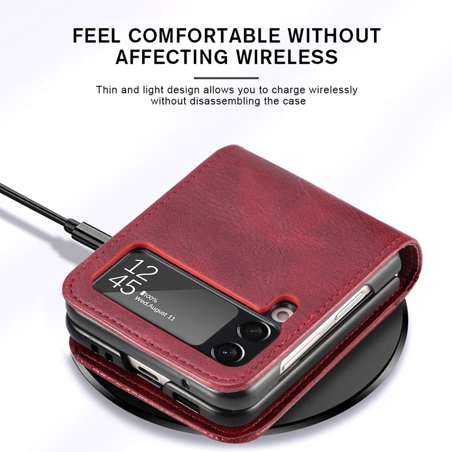 Leather Case With Card Holder For Z Flip Series