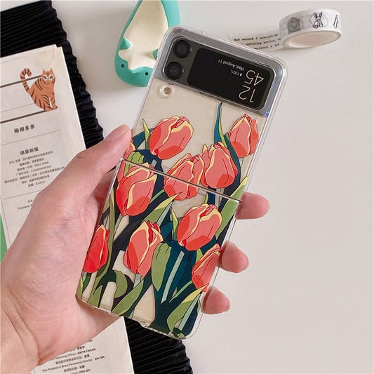 Pretty Tulip Flowers Clear Cover For Samsung Galaxy Z Flip Series