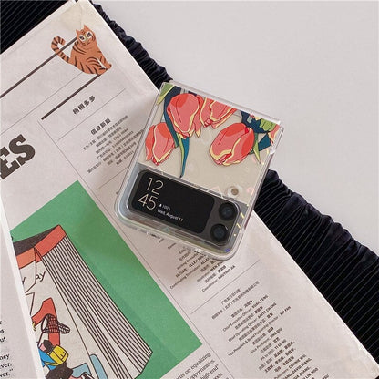 Pretty Tulip Flowers Clear Cover For Samsung Galaxy Z Flip Series